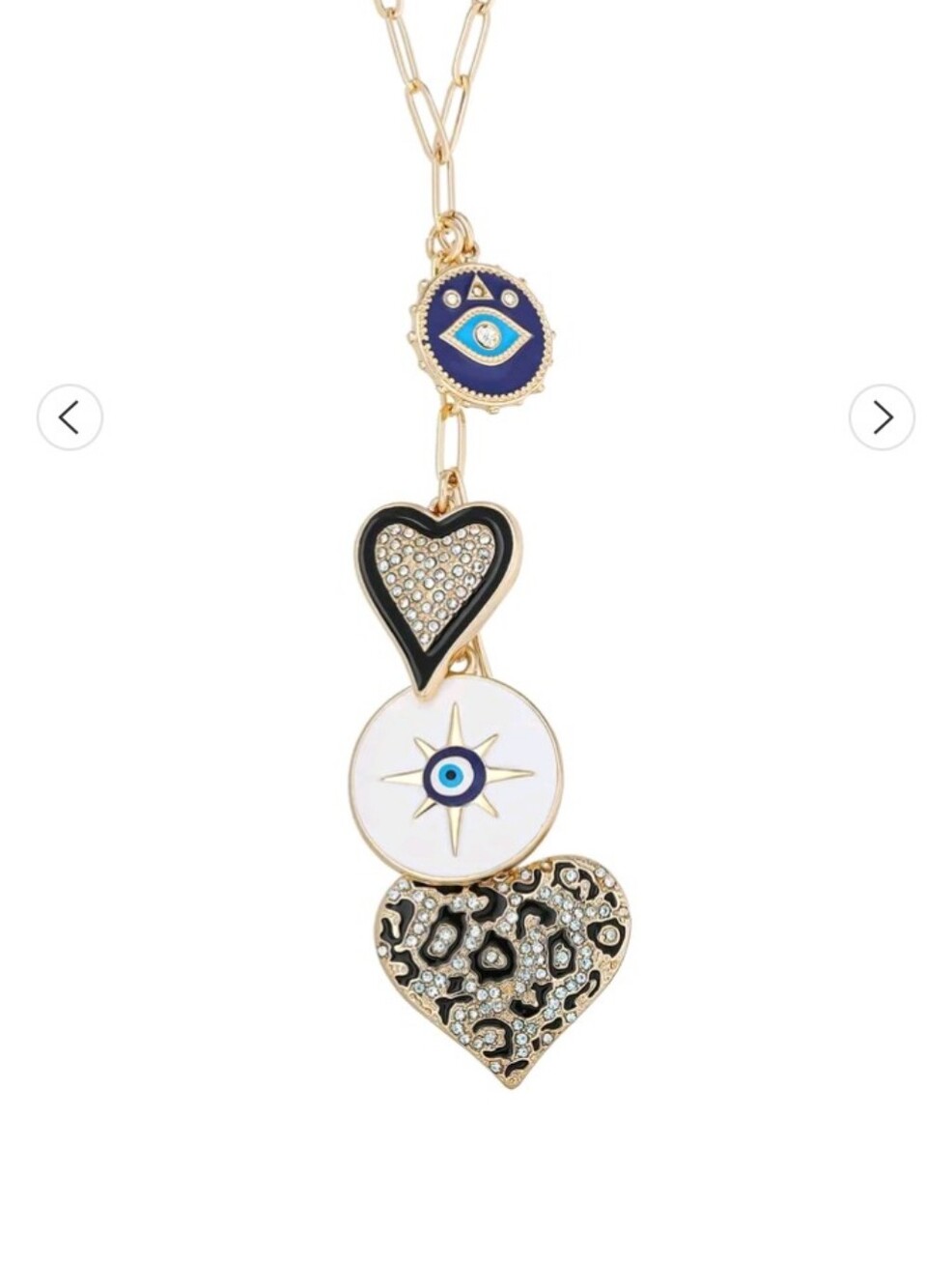 Jessica Simpson Gold-Tone Blue and Black Evil Eye & Heart Charm Necklace